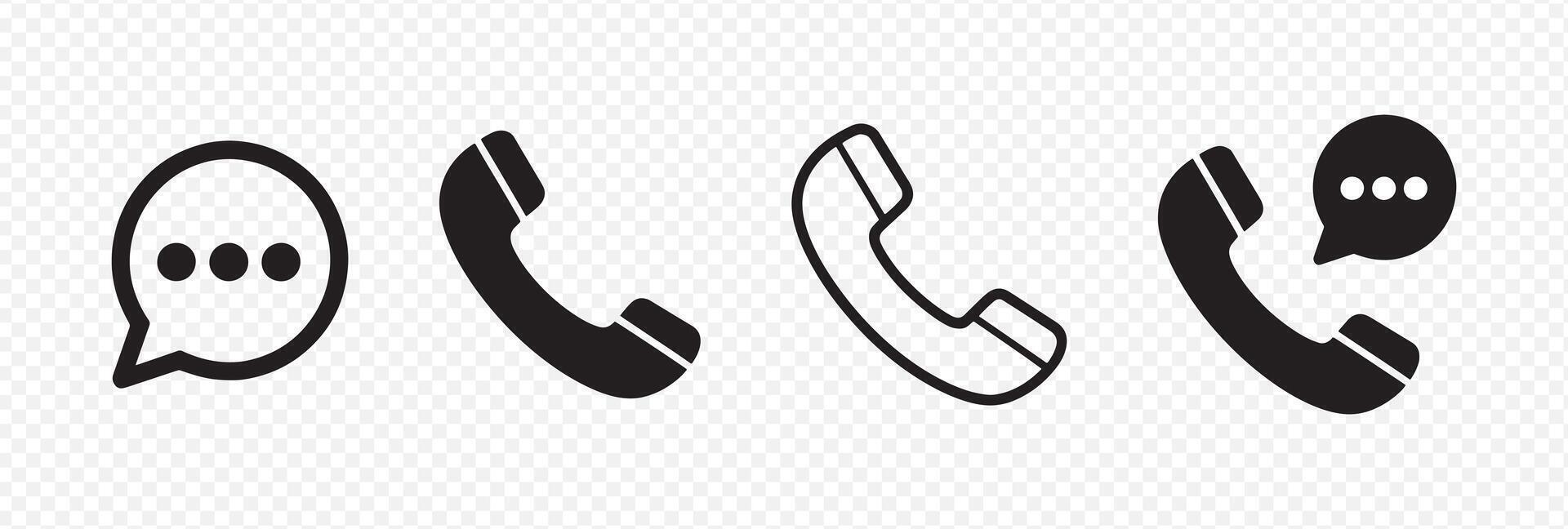 Set of 4 Communication Icons Featuring Phone, Speech Bubble, and Conversation Symbols for Messaging and Calling Interfaces vector