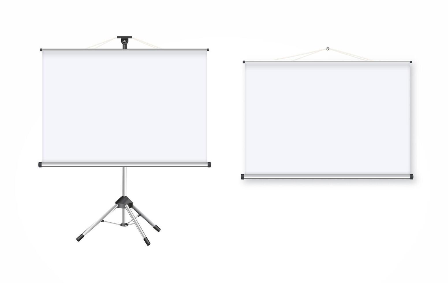 Blank realistic tripod portable projection screen. Isolated on white background. vector