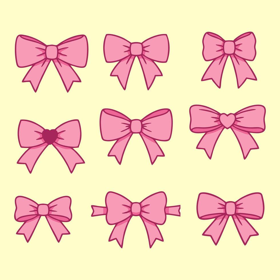 Cartoon Pink Bow Set on Yellow Background Illustration Graphic Design vector