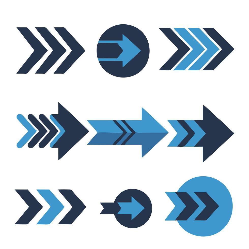 Modern Minimalist Blue Arrow Design Elements Collection on White Background. vector