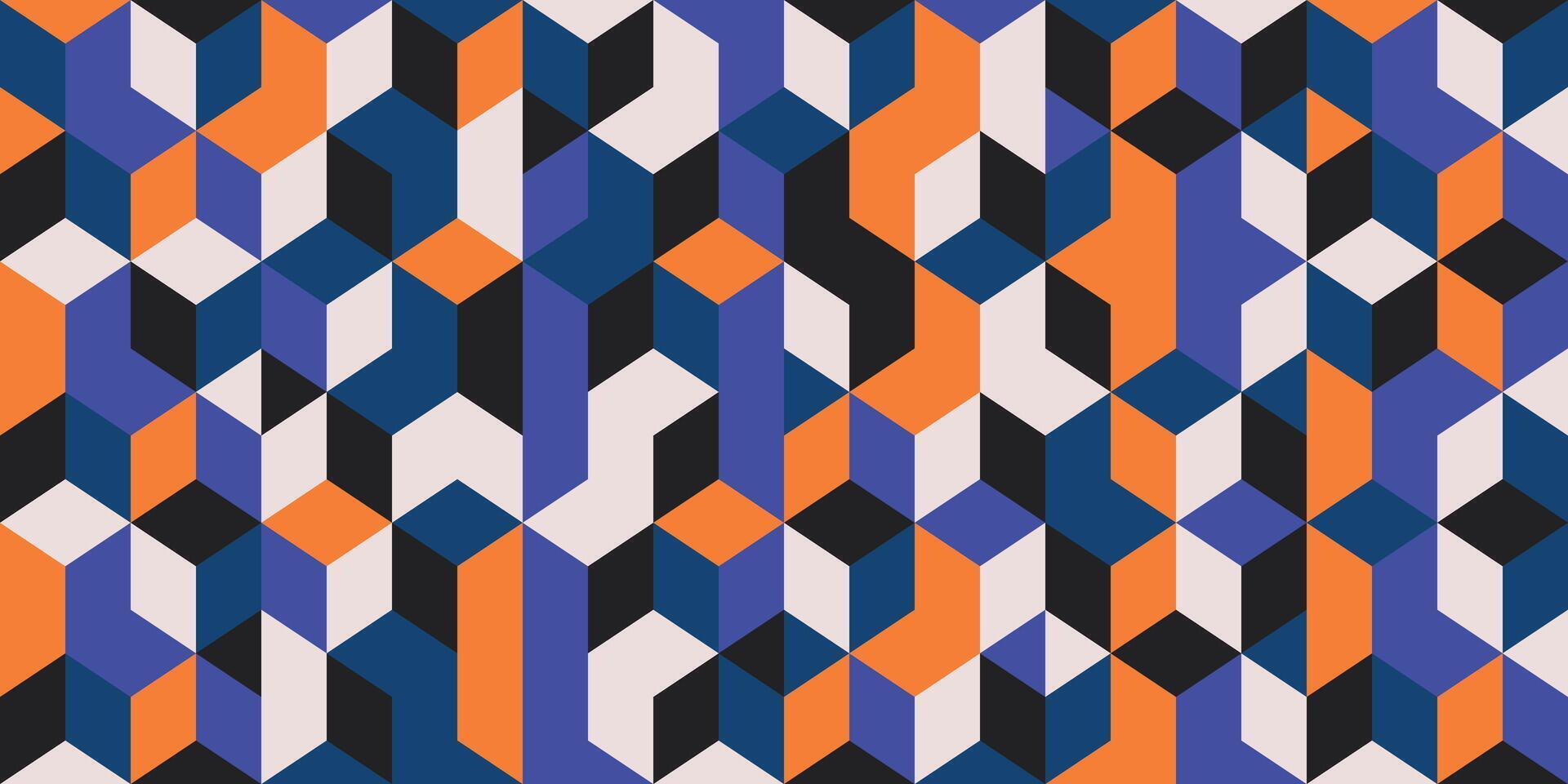 Isometric geometric cube pattern in bold colors vector