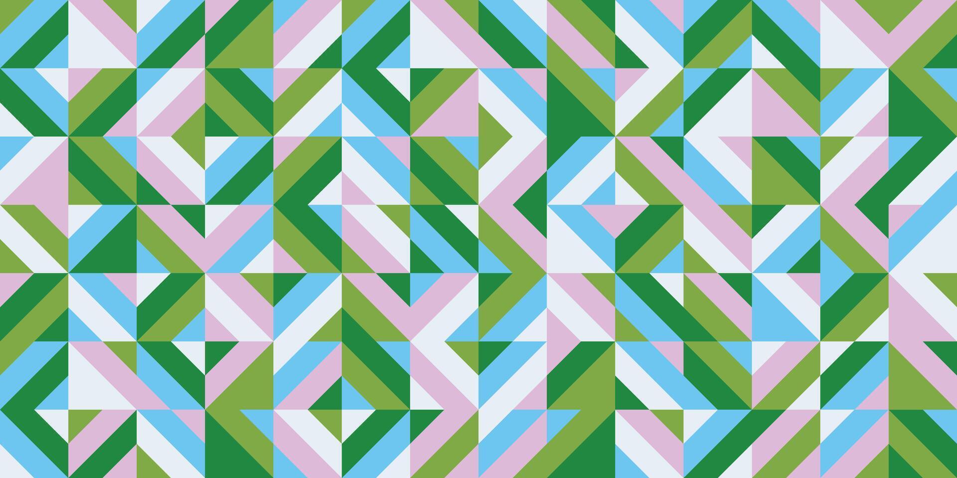 Geometric abstract seamless pattern in pastel green, blue and pink tones vector