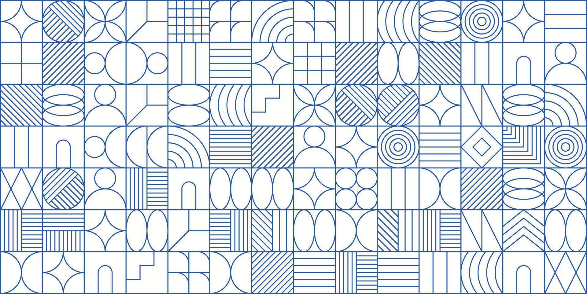 Blue and white pattern with lines and geometric shapes vector