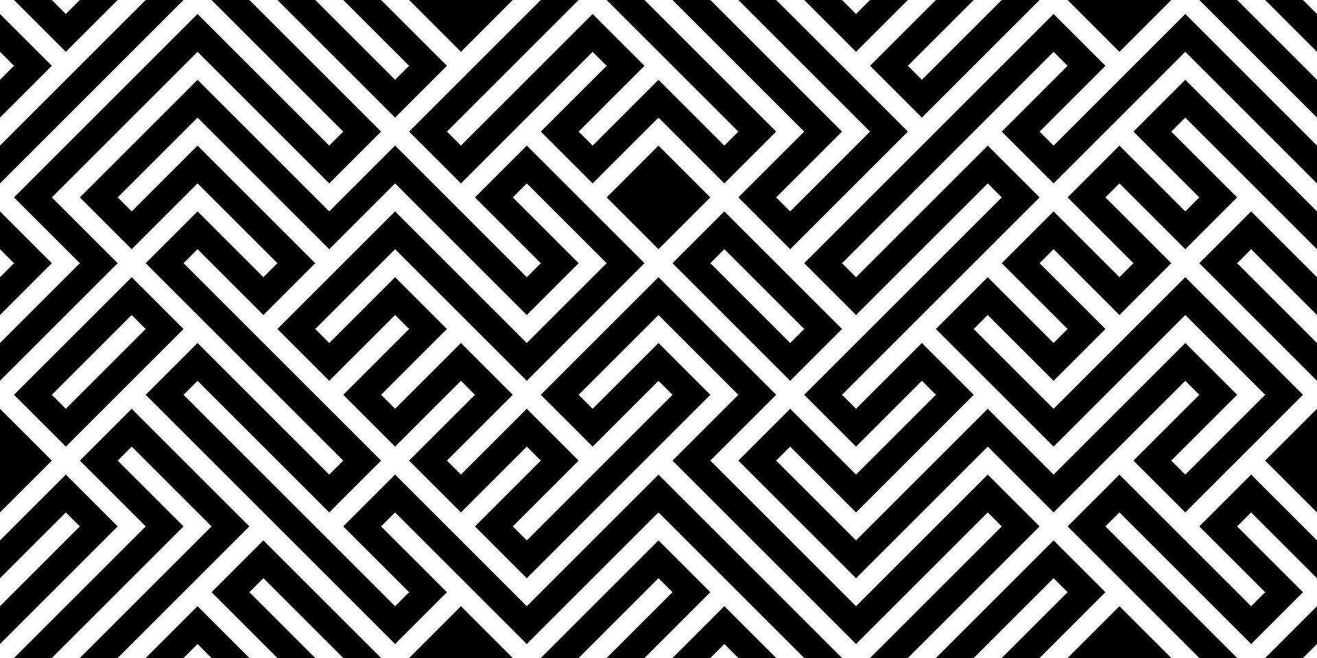 Repeating black and white labyrinth pattern vector
