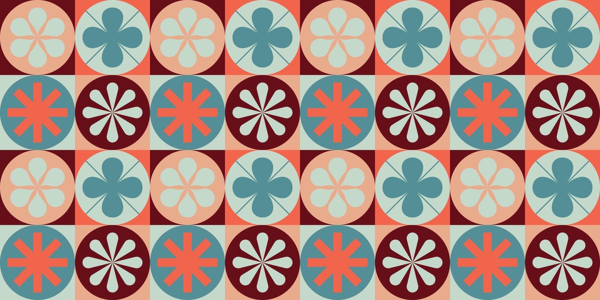 Vintage red and blue floral tile pattern vector