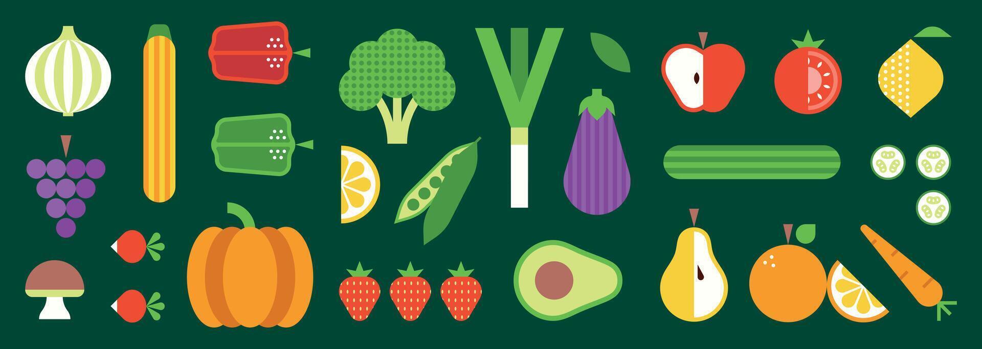 Set of various vegetables and fruits vector