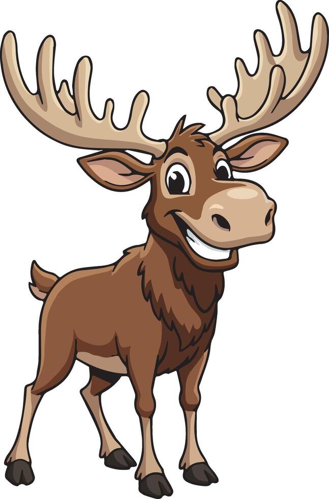 Smiling Cartoon Moose with Big Antlers vector