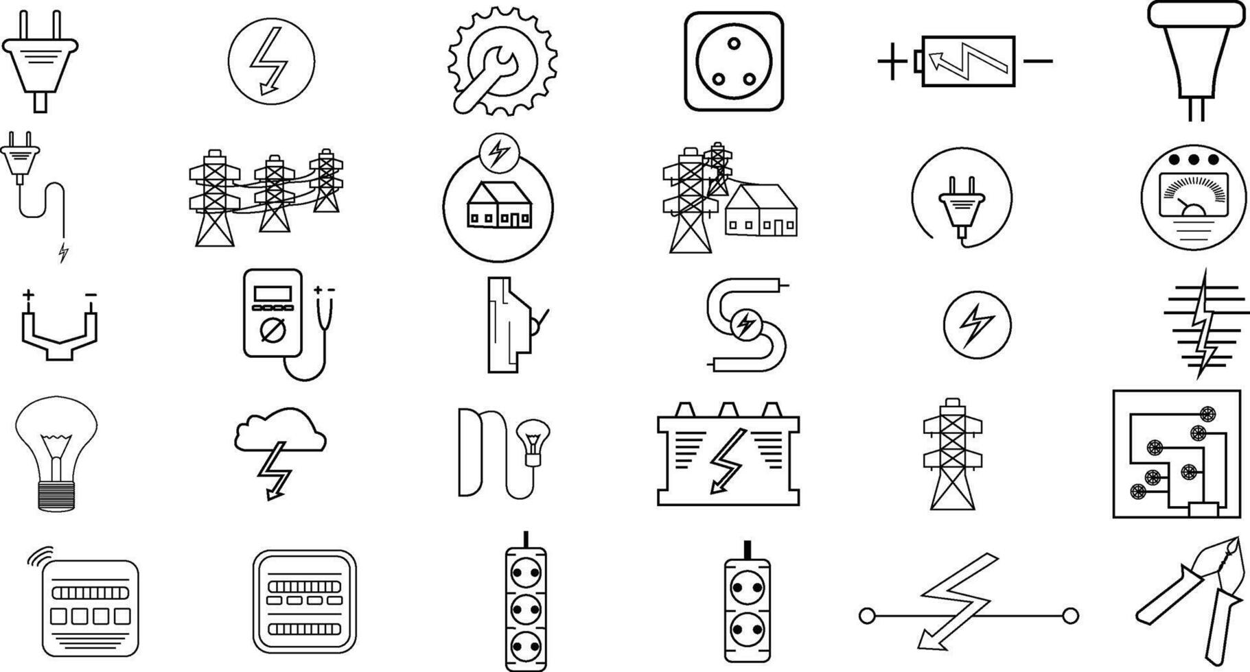 Electricity Line Icons Set, Editable Stroke, Electrical Power and Energy Symbols Collection vector