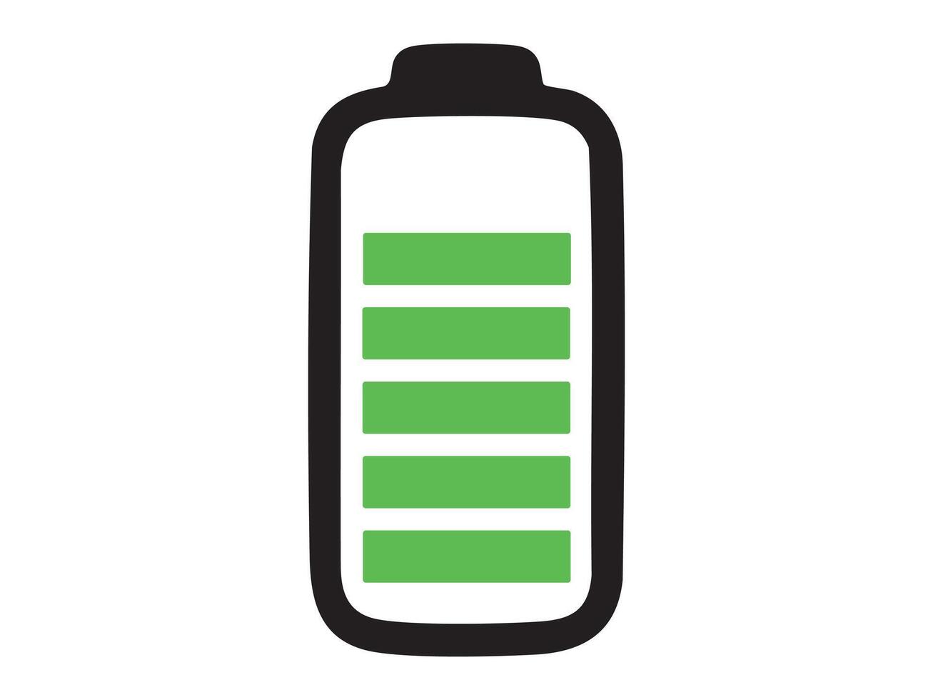 Black outline icon of almost full battery with green bars isolated on white background. Concept of high battery charge level, energy indicator, power status, near full capacity symbol vector
