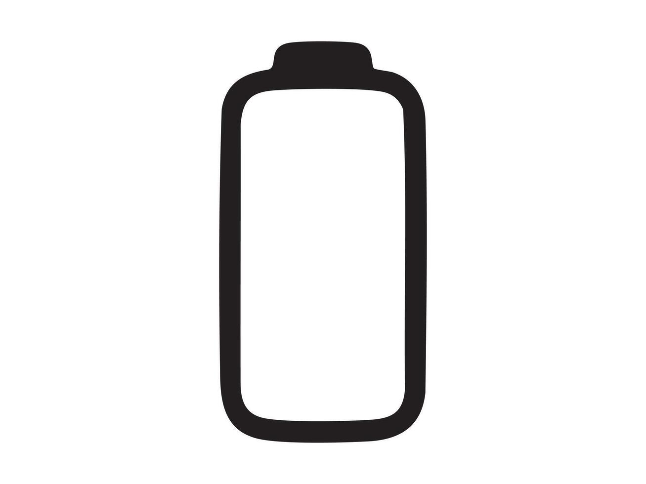 Black outline icon of fully empty battery isolated on white background. Concept of energy depletion, power loss, low charge, battery warning, minimal energy level symbol vector