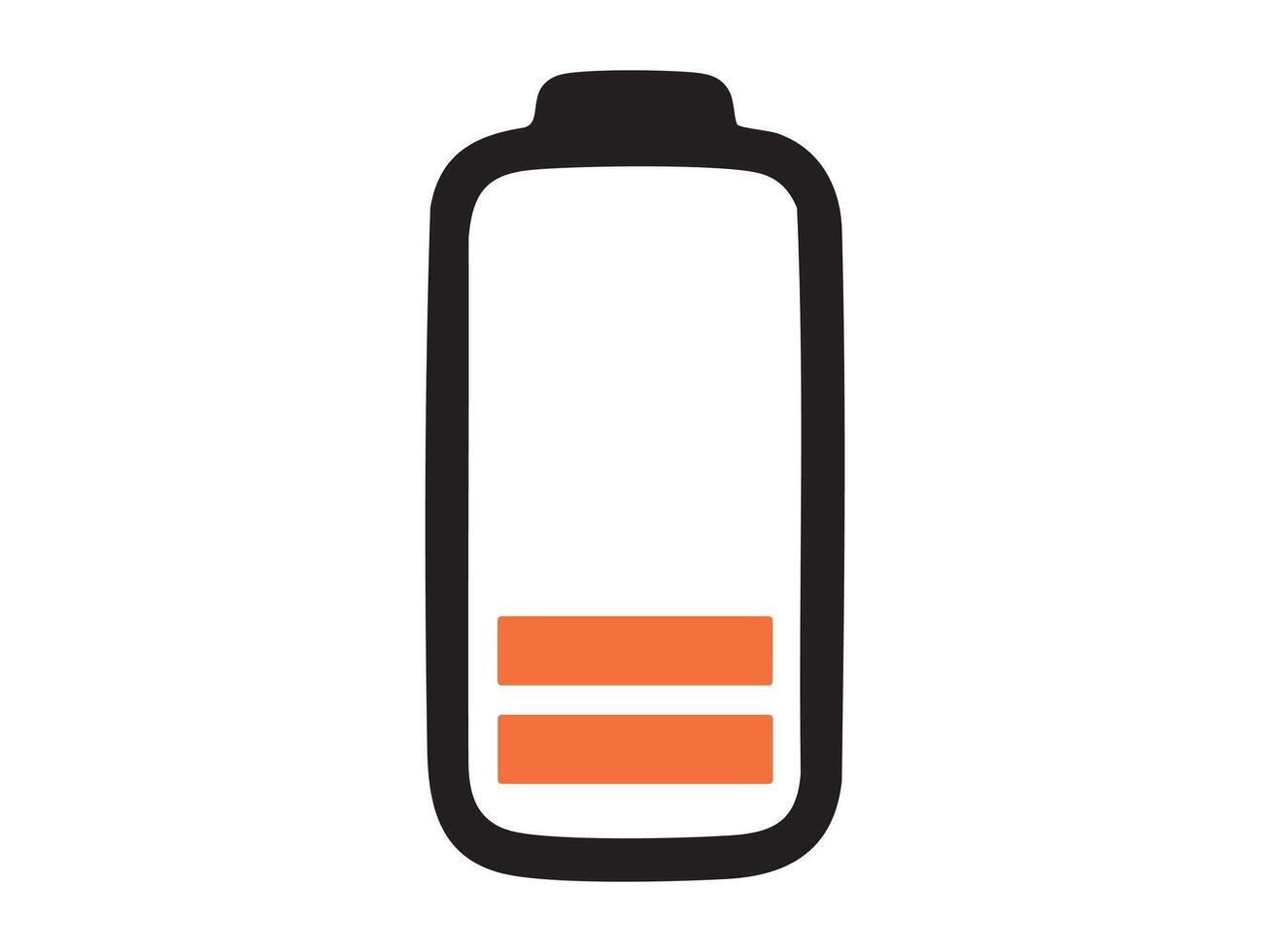 Minimalist illustration of low battery icon with orange power level indicator, isolated on white background. concept of energy, power, technology, smartphone, device, low charge vector