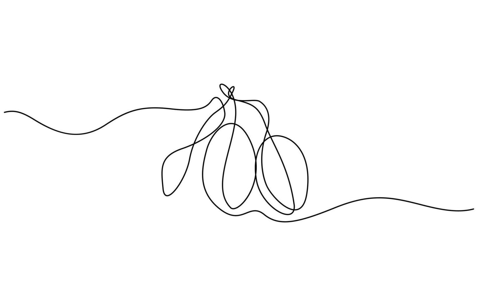 Plum fruit continuous one line drawing minimalism design, Minimalist wall art. Single line drawing botanical theme for logo and posters illustration. Editable outline vector
