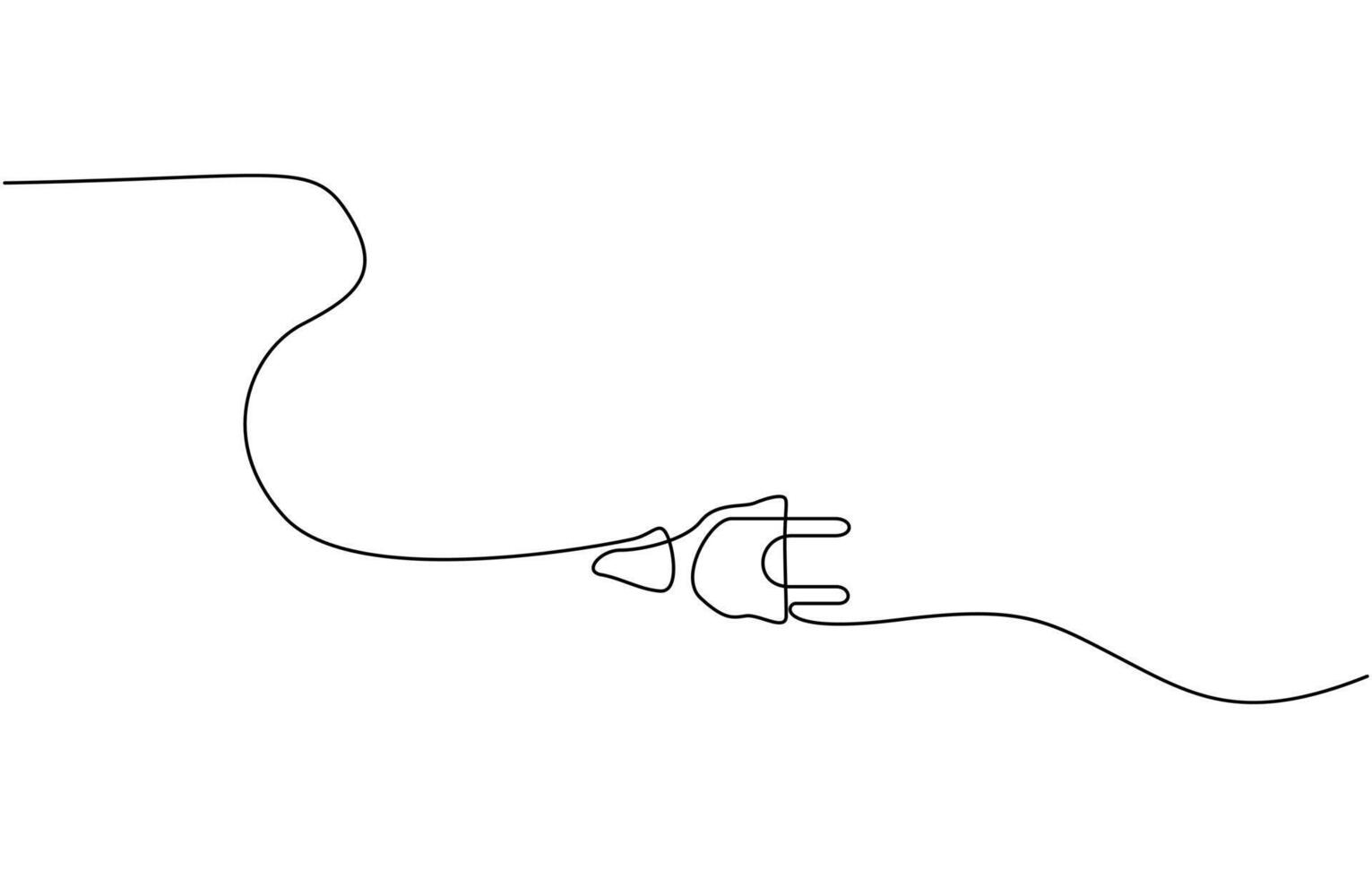 Plug inserting into electric outlet in continuous line art drawing style. Isolated on a white background. Illustration plug and socket. Editable outline. vector