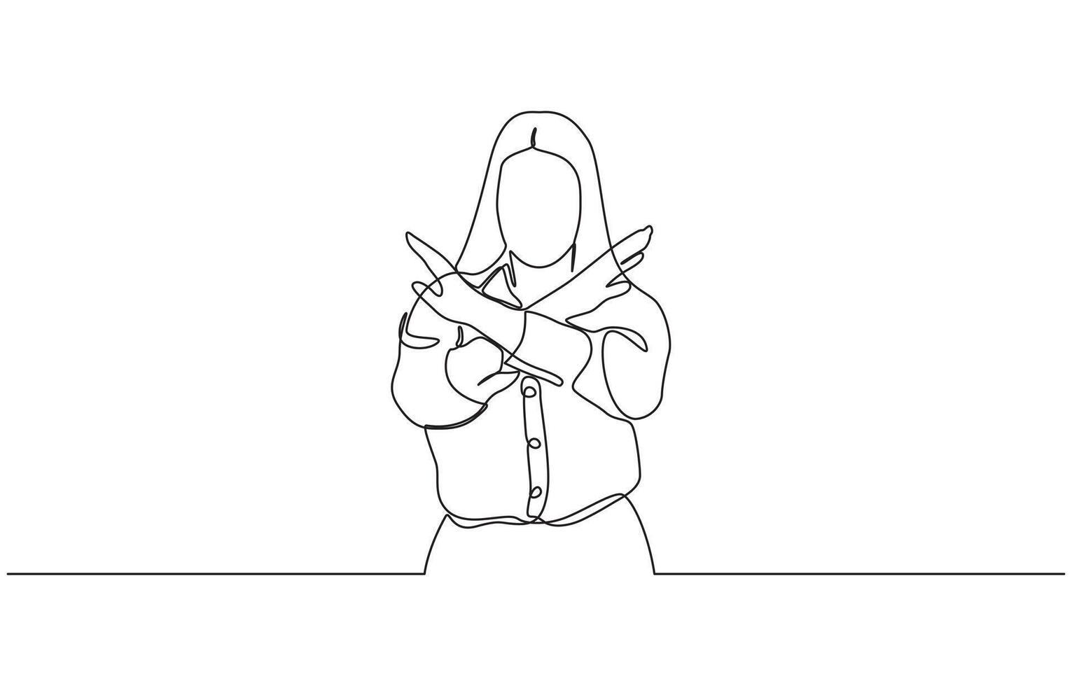 Woman crossing arms and saying no gesture Person making stop sign with hands, No sign young girl standing and showing stop gesture. Woman prohibition minimalist style vector