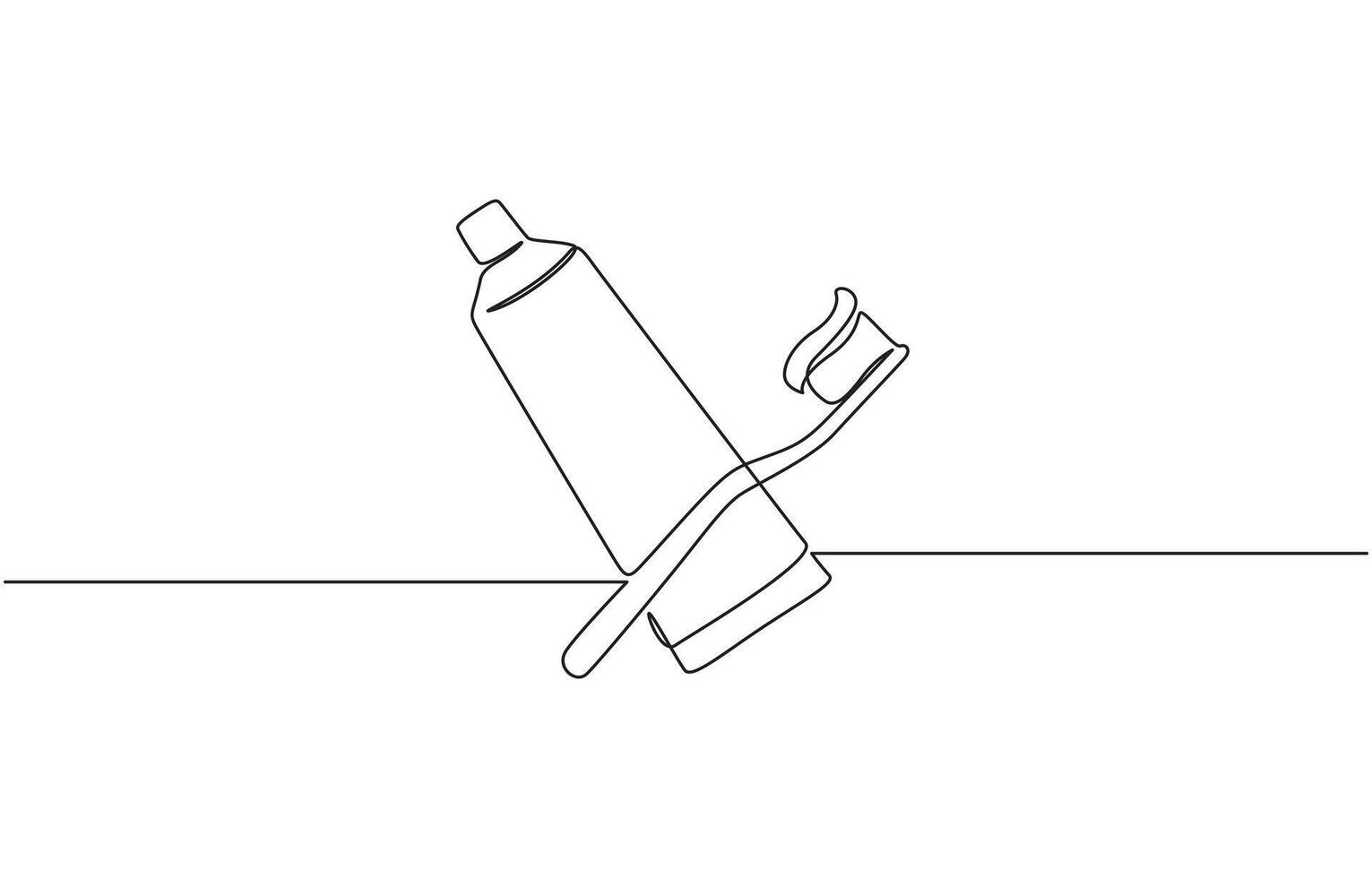 Continuous one line drawing of brush with toothpaste, Single line drawing illustration of Tooth paste with brush. Branding oral care products concept illustration. vector