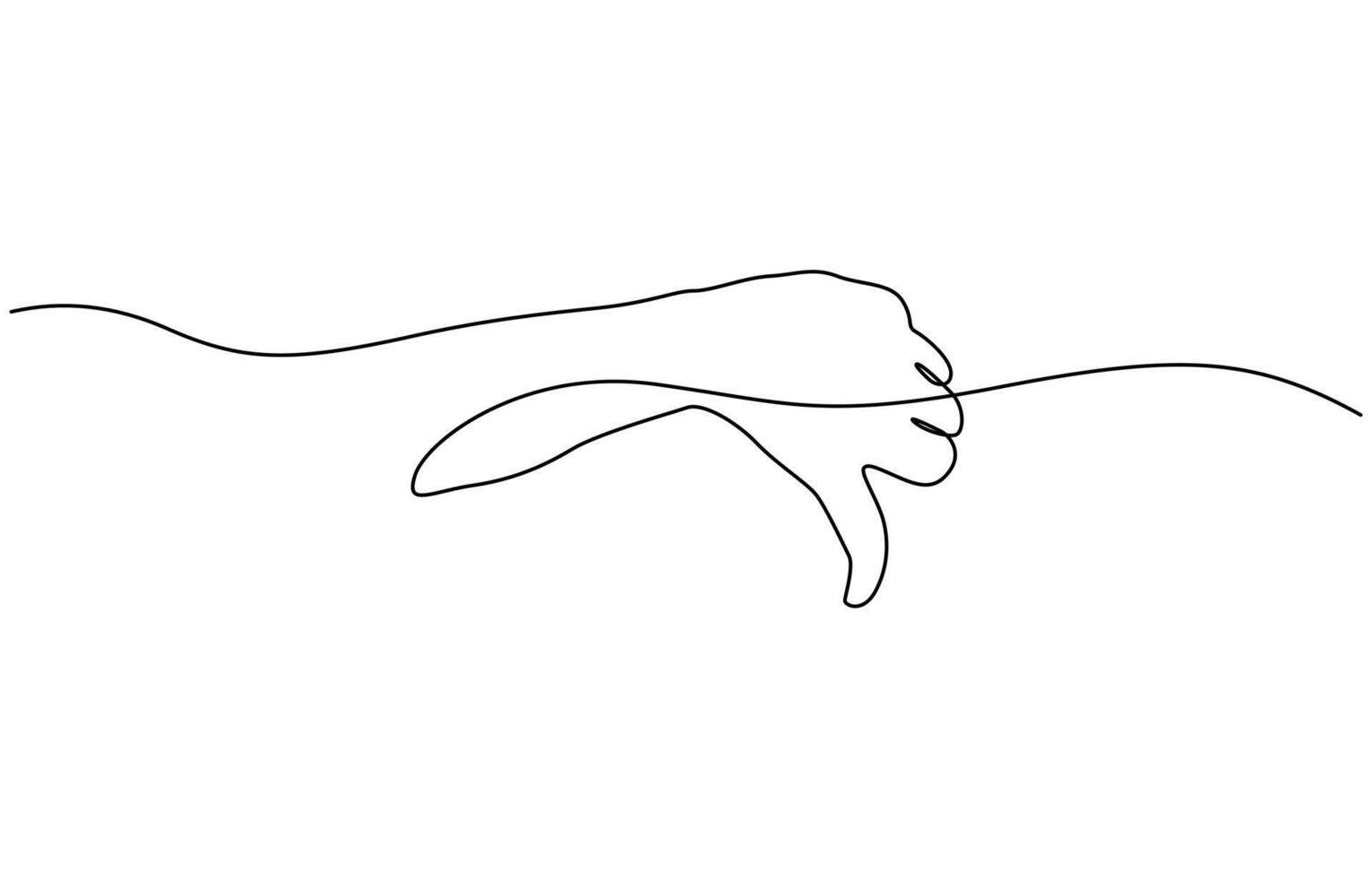 Thumb down in one continuous line. Symbol of evil. Negative gesture showing dislike. Negative finger in Doodle contour illustration. editable outline vector