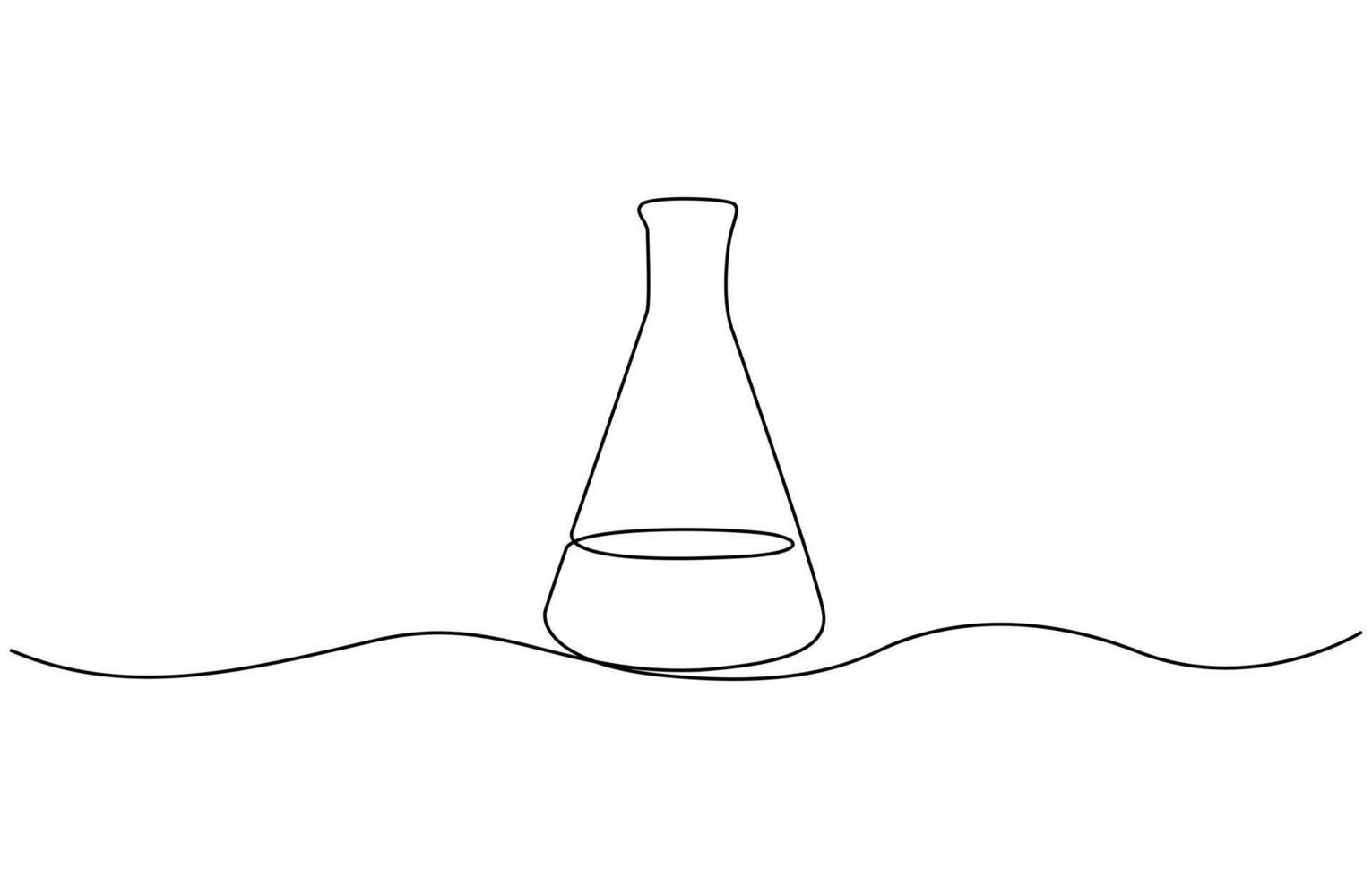 Lab experiment tools in continuous single one line art drawing. Scientific technology research medicine glass equipment design one sketch outline drawing illustration. vector