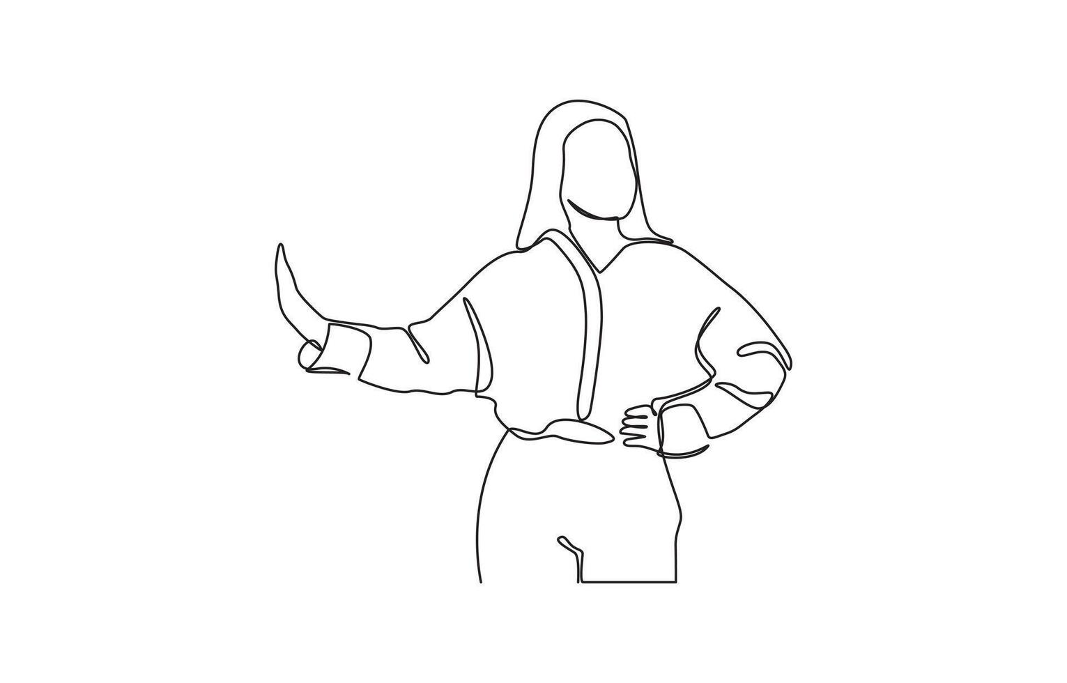 Confident woman making stop no sign with her hand palms line drawing, Single continuous line drawing young business woman showing palm as stop sign illustration vector