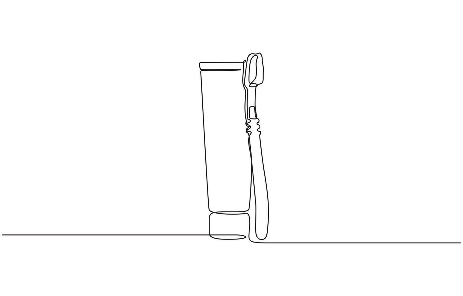 Continuous one line drawing of brush with toothpaste, Single line drawing illustration of Tooth paste with brush. Branding oral care products concept illustration art, editable outline. vector