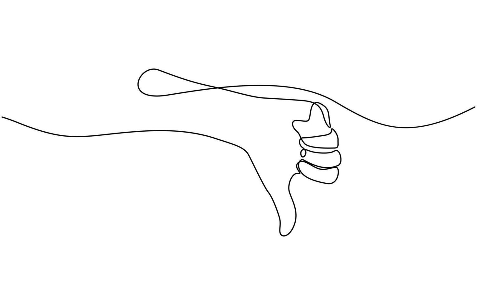 Thumb down in one continuous line. Symbol of evil. Negative gesture showing dislike. Negative finger in Doodle contour illustration. vector