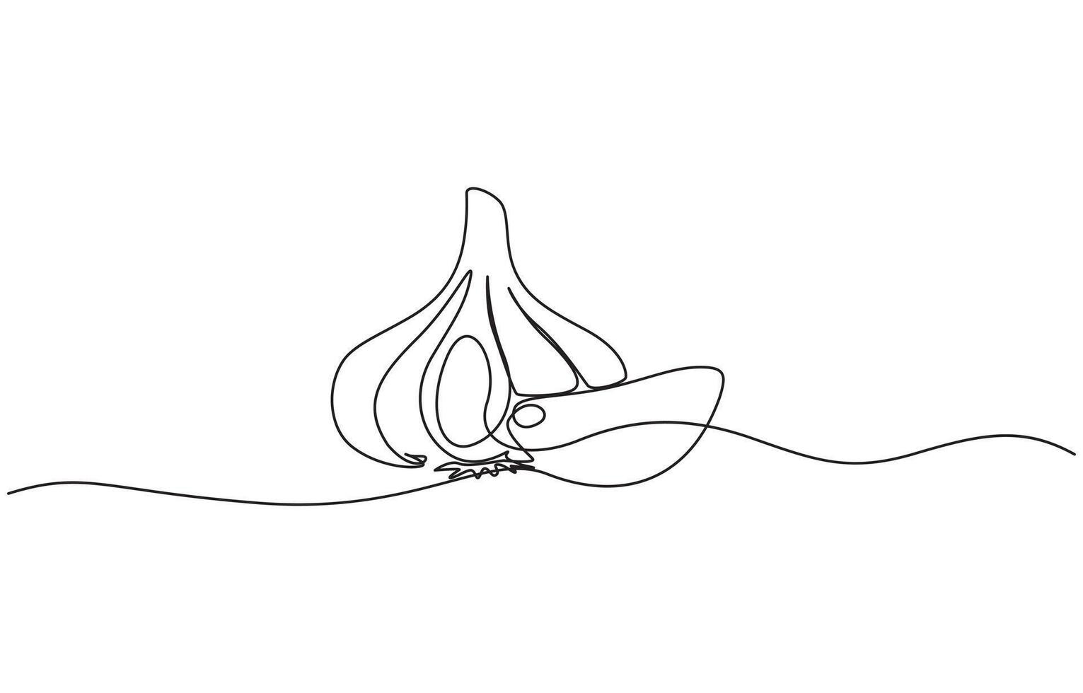 Continuous line drawing of garlic one line drawing illustration of red onion vegetable. Garlic in continuous line art drawing style. Garlic bulb with separated clove minimalist pro design. vector