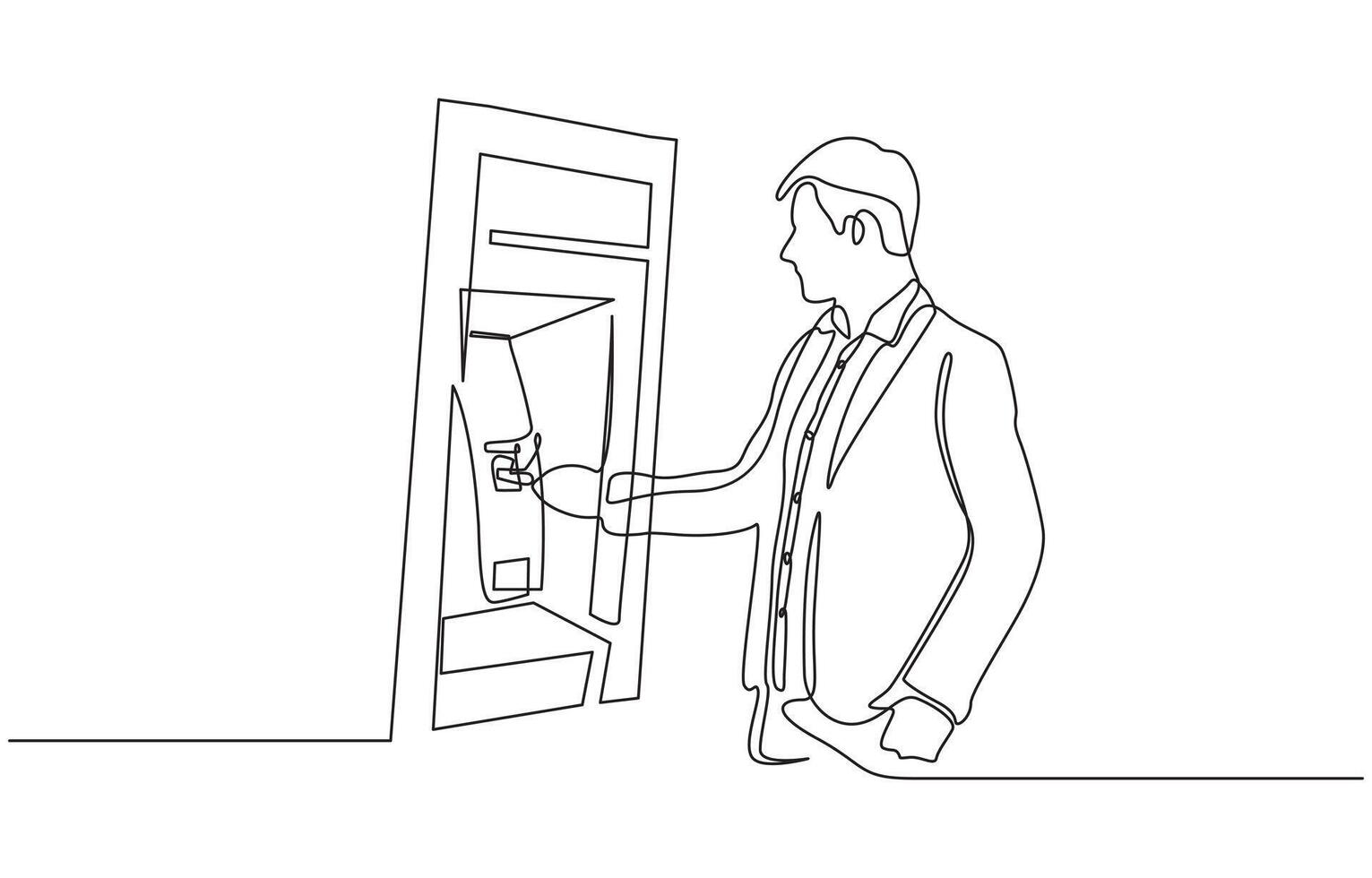 Continuous line of man taking money from the ATM. Continuous line of man taking money from the ATM, Handsome man taking money. vector