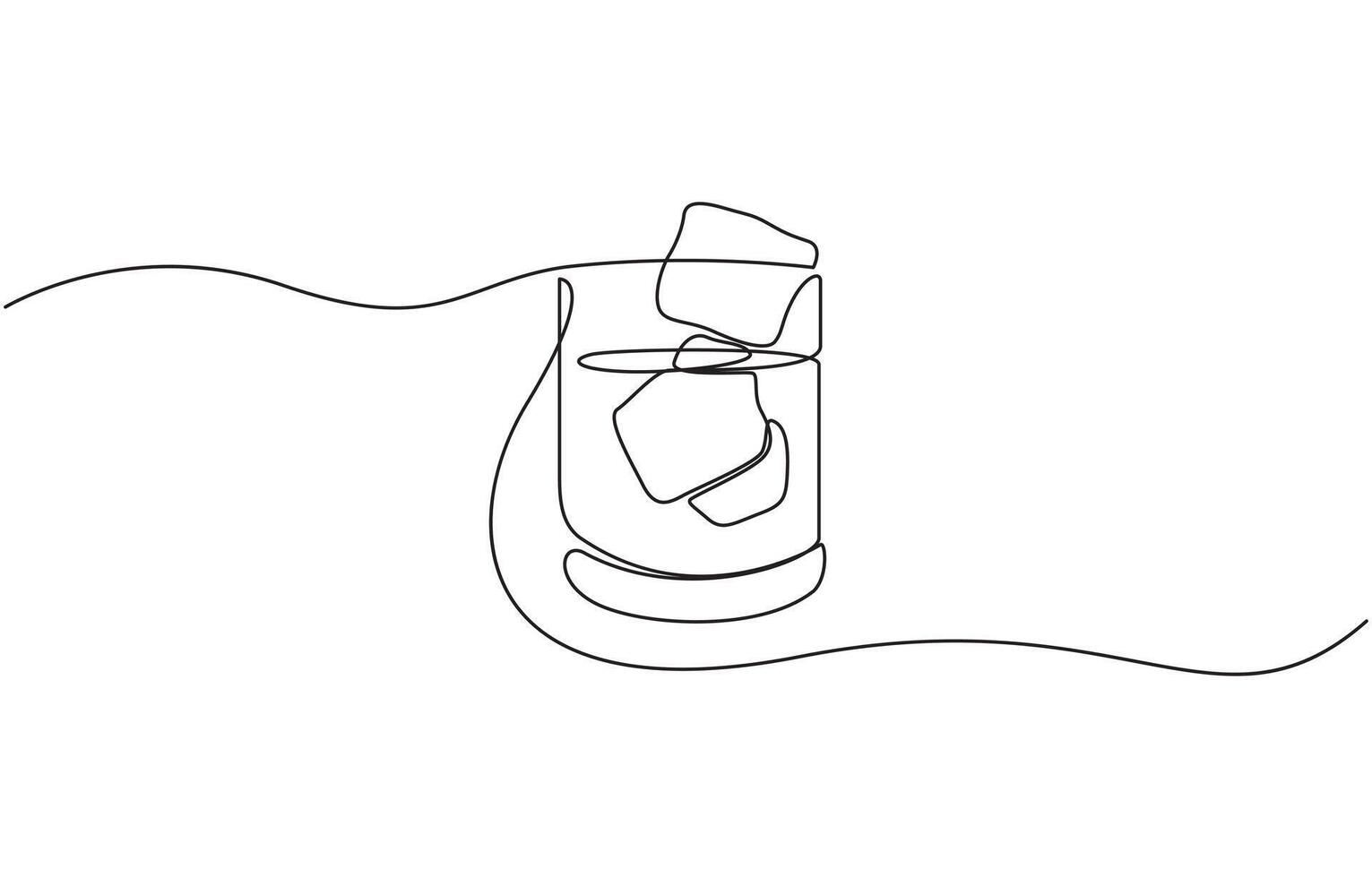Whiskey glasses in one continuous line drawing. Whisky and liquor with ice cubes for alcohol drink menu in simple outline. vector