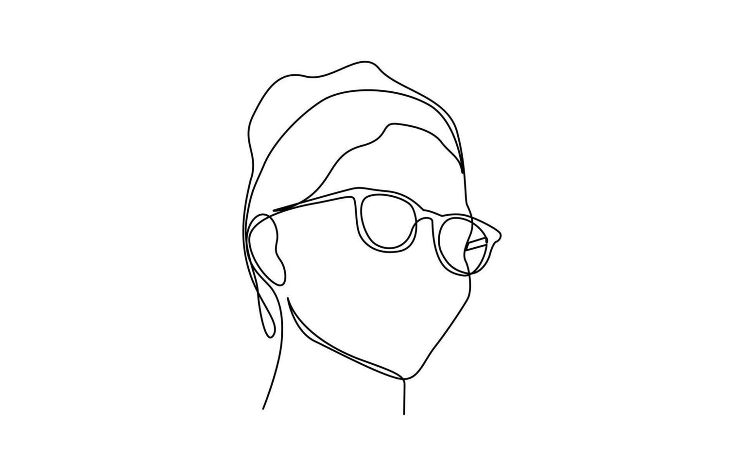 Continuous one line drawing woman face in glasses. One continuous drawing line logo single hand drawn art doodle isolated minimal illustration. vector