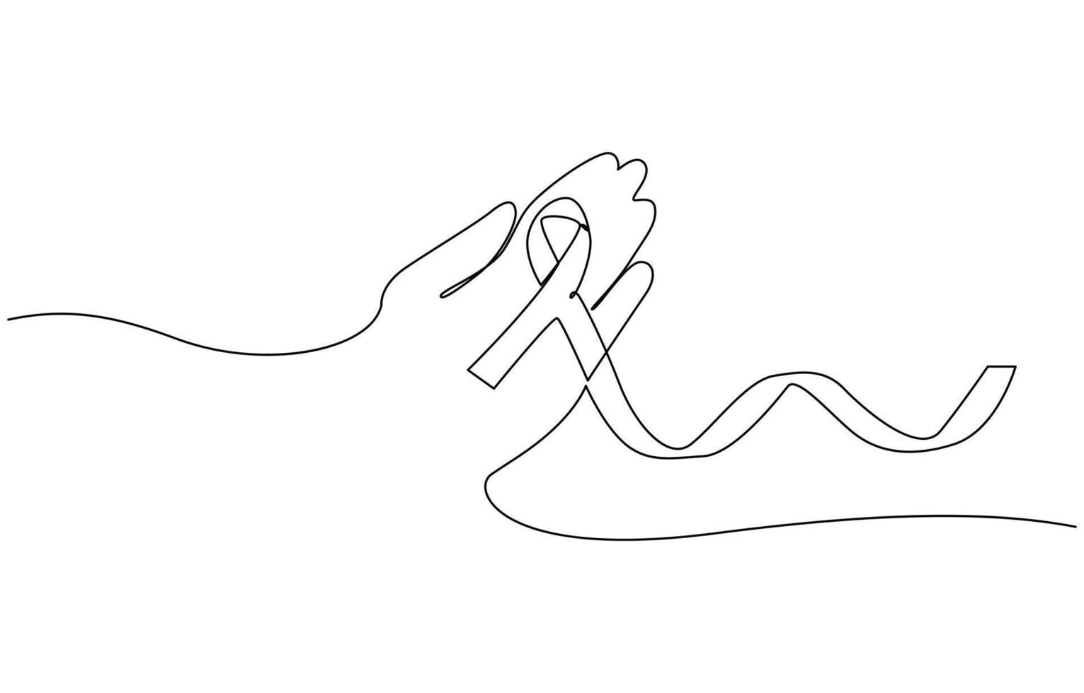 Continuous one line drawing hand holding ribbon and giving support, Single one line drawing a hand holding a ribbon. vector