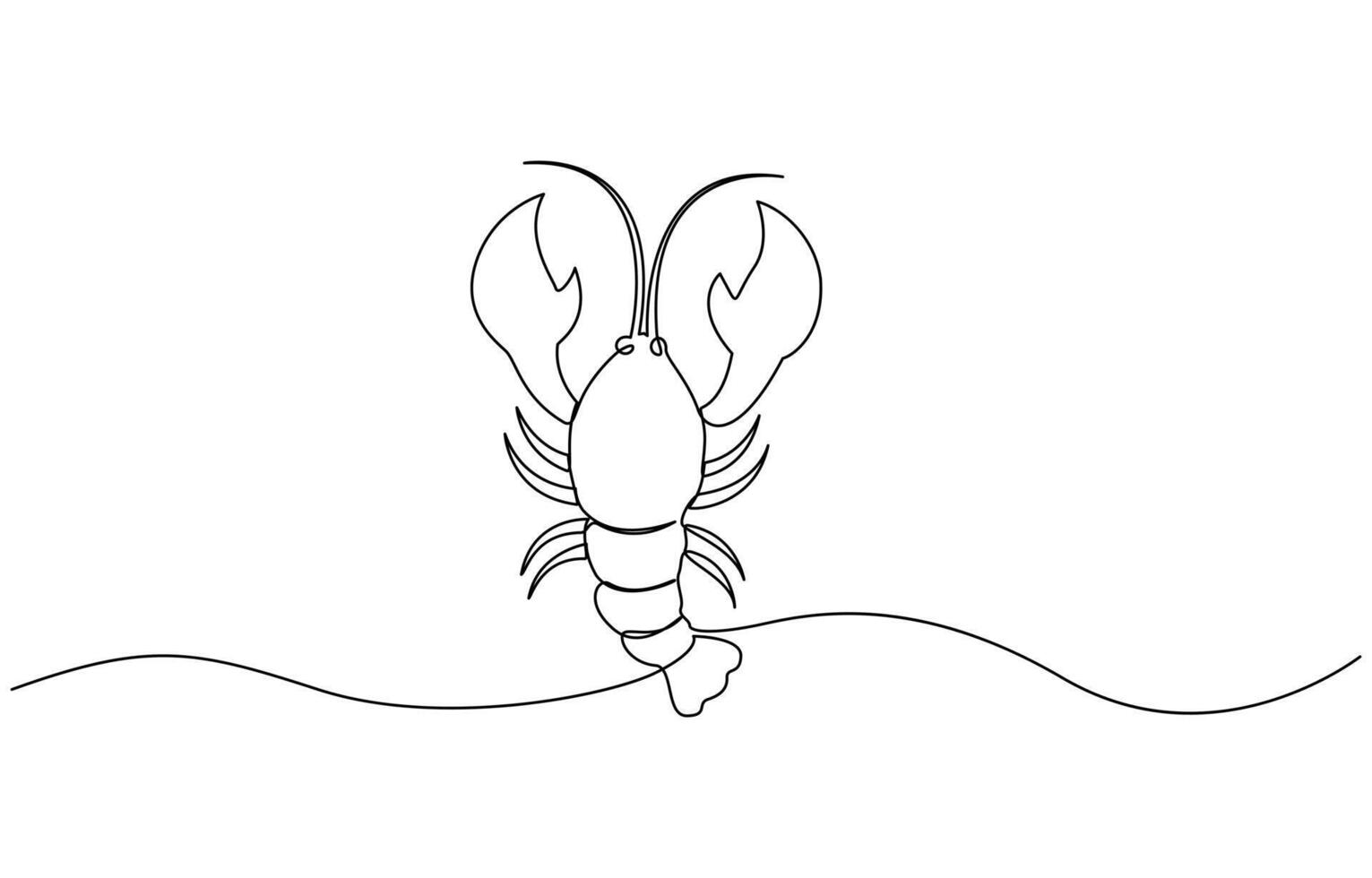 Continuous line drawing of lobster crayfish. One line of lobster crayfish. Marine animal concept Single line art illustration of crayfish lobster. vector