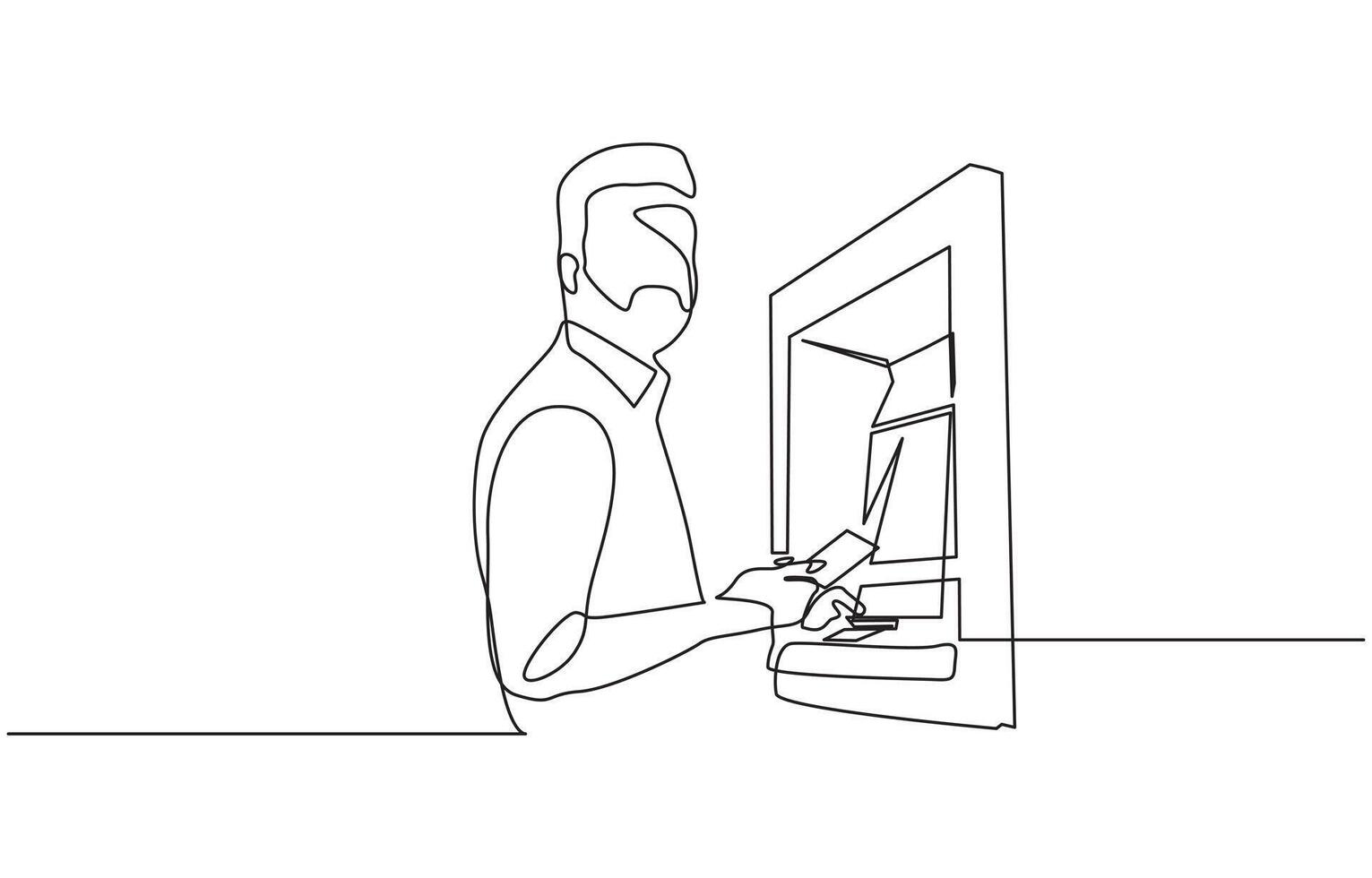 Continuous line of man taking money from the ATM. Continuous line of man taking money from the ATM, Handsome man taking money from the ATM vector