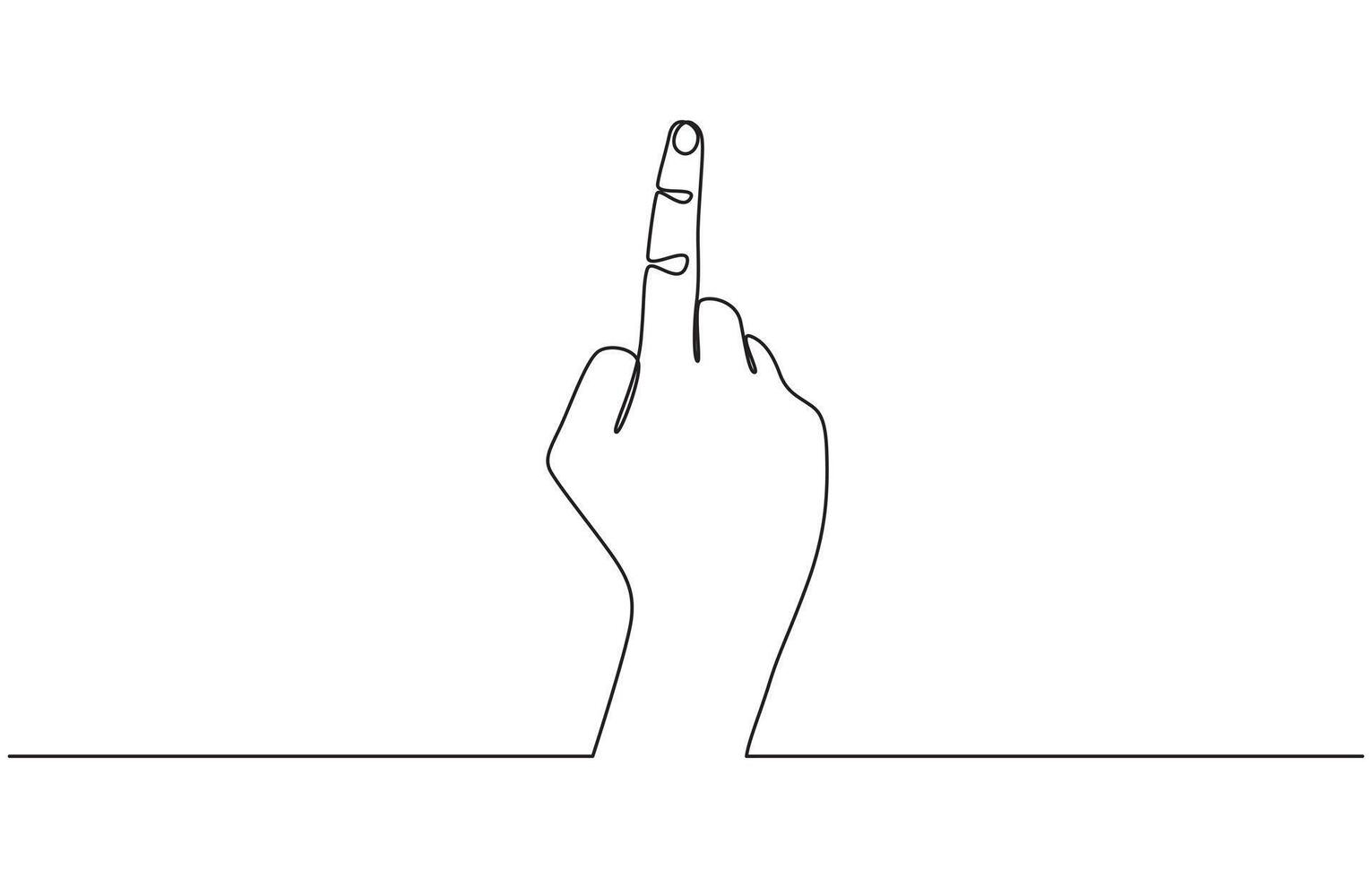 One line drawing hand pointing gesture. Finger instruction concept, One line concept of people showing something on presentation or rise hand. Continuous line drawing of hand finger pointing up. vector