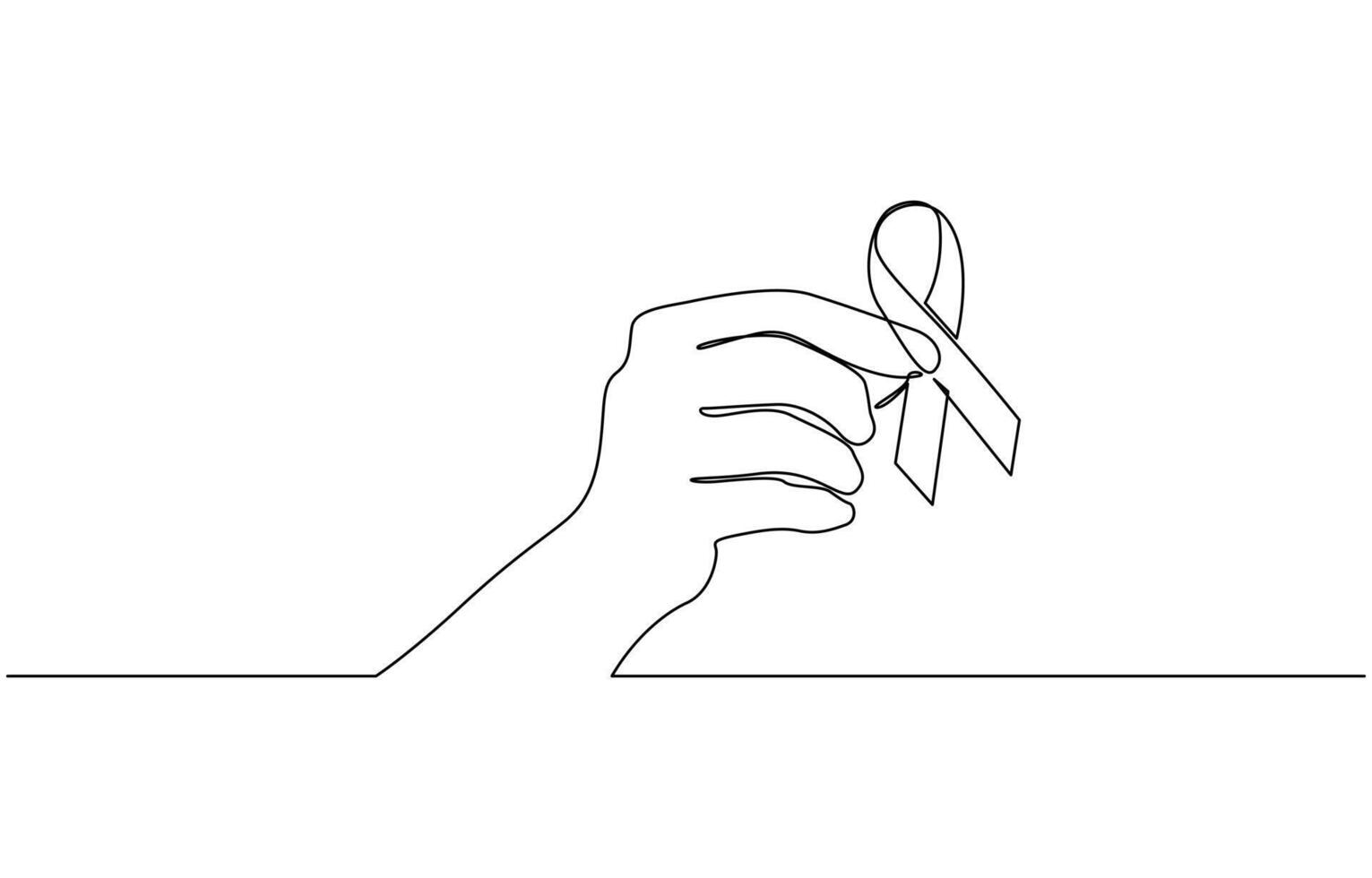 Continuous one line drawing hand holding ribbon and giving support, Single one line drawing a hand holding a ribbon. Symbolizes support vector