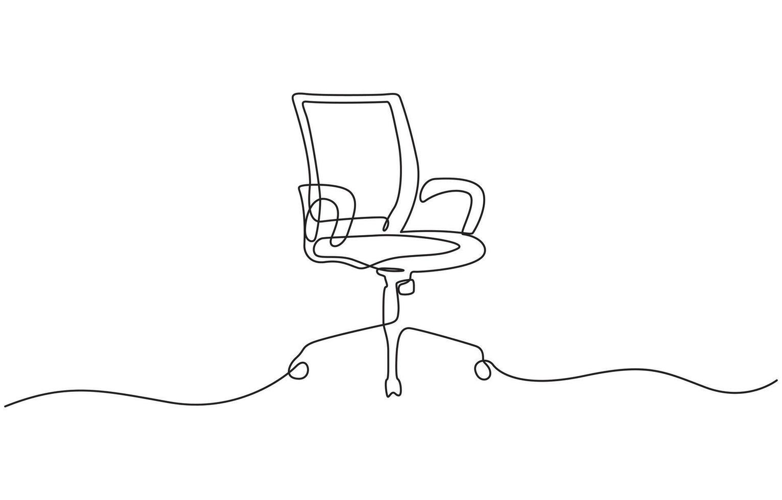 Continuous one line drawing of executive office chair. One line drawing illustration of office armchair. Office interior concept continuous line art. Editable outline vector