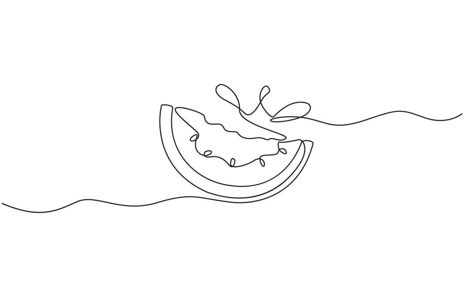 Watermelon one line continuous. Fresh watermelon line art outline, Single Line Watermelon Slice Summer Fruit Continuous Line Art vector