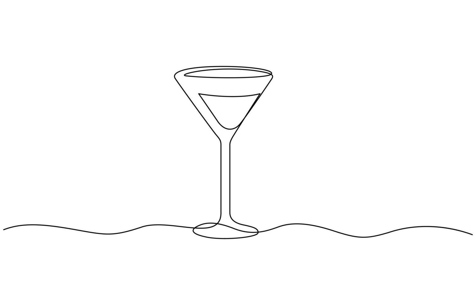 One continuous line drawing cocktail wine glass symbol concept. Cocktail drink continuous one line drawing. Black and white sketch illustration. vector