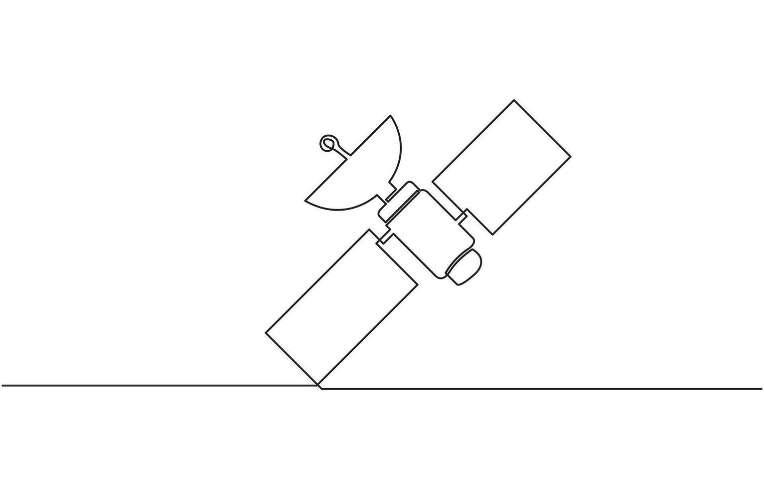 Continuous one line drawing of Satellite in the outer space. Outer Space Satellite one line abstract drawing. Simple hand drawn illustration. vector