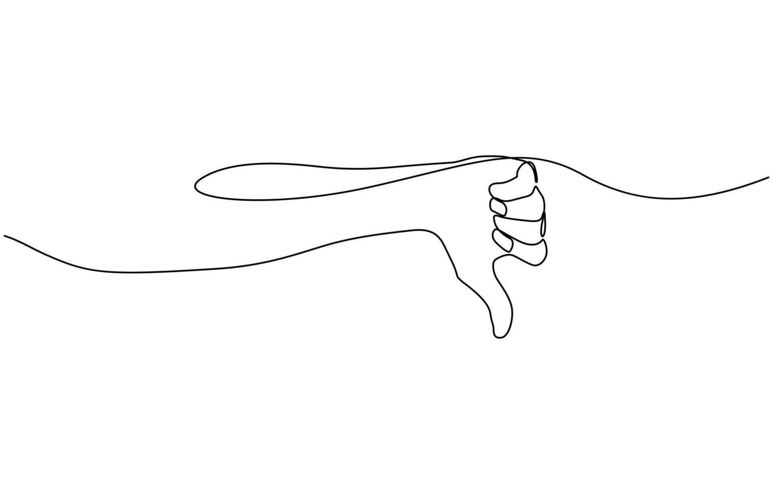 Thumb down in one continuous line. Symbol of evil. Negative gesture showing dislike. Negative finger in Doodle contour illustration. editable outline. vector