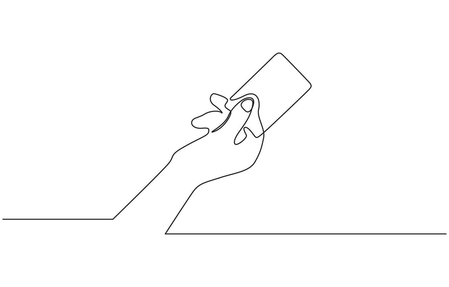 Hand holding credit card in a continuous one line drawing style. Bank card in hand icon line continuous drawing. One line Contactless payment outline design. vector