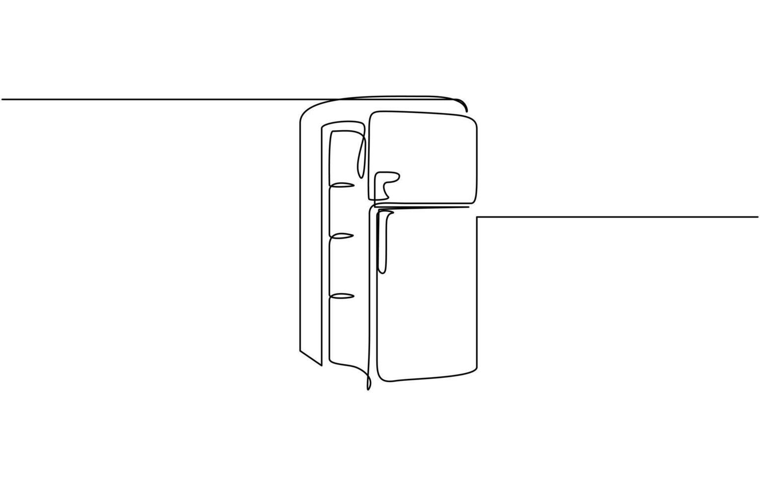One single line drawing of luxury two door refrigerator home appliance. One single line drawing of refrigerator home appliance. Electricity kitchen. vector