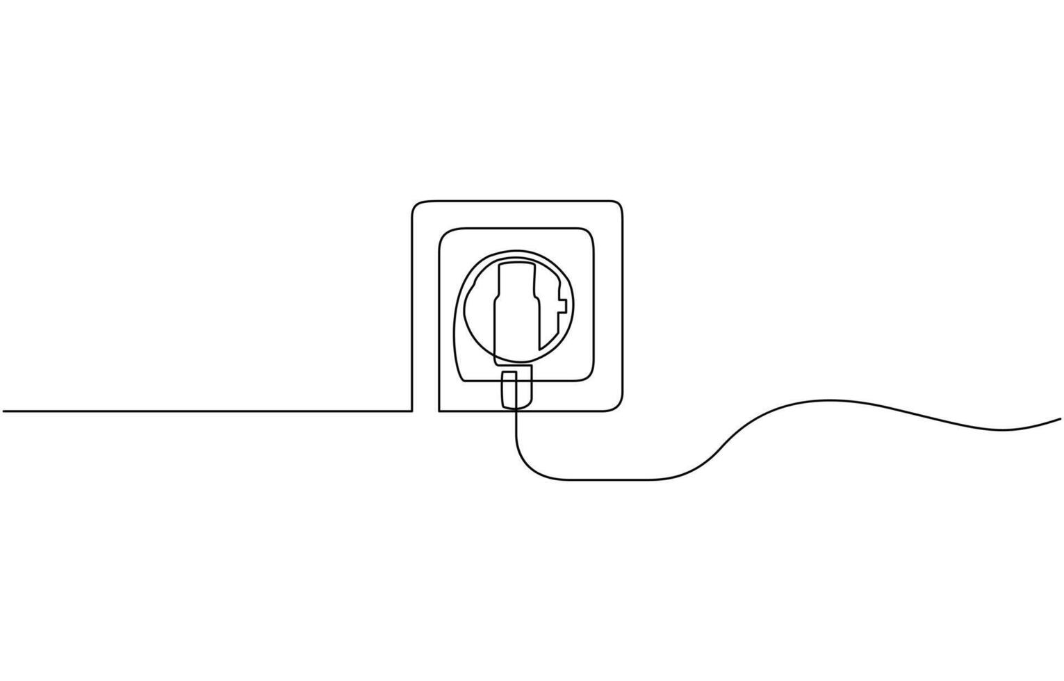 Plug inserting into electric outlet in continuous line art drawing style. Isolated on a white background. Illustration plug and socket, Editable outline vector