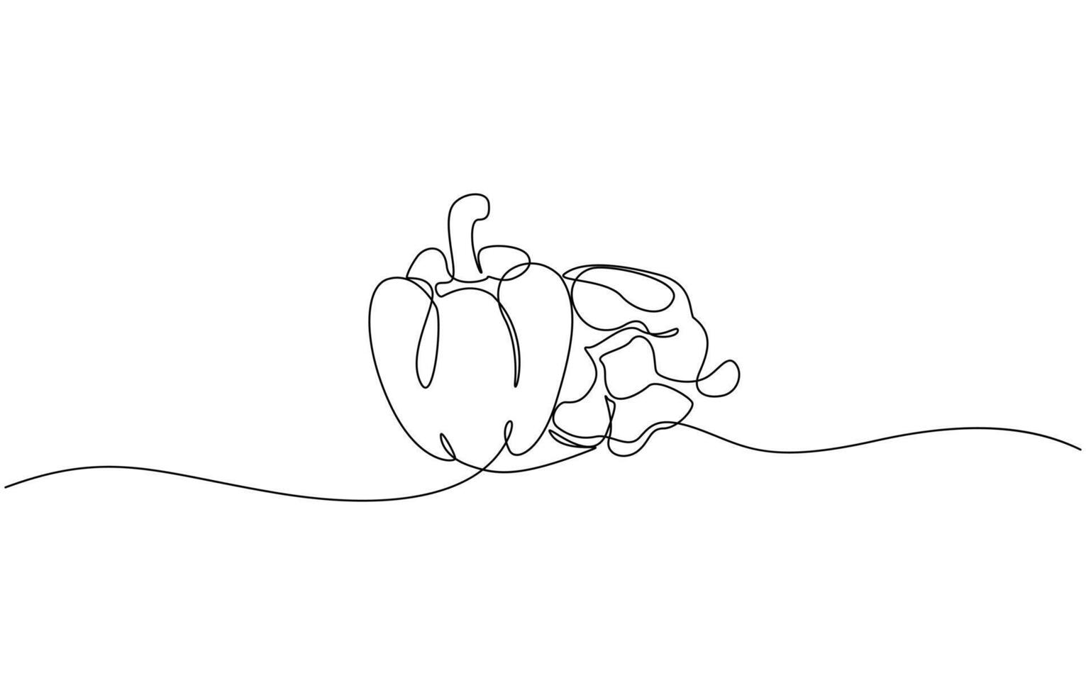 Capcicum continuous one line drawing, Continuous one line drawing of Sweet pepper bell pepper line art line art sketch illustration design. Editable outline vector