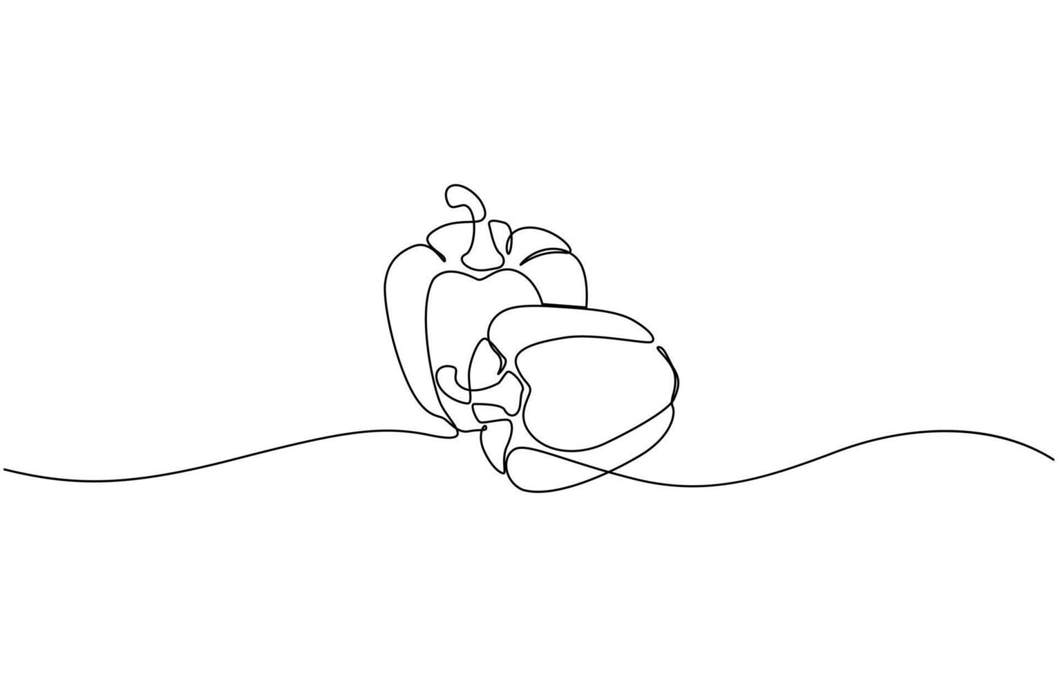 Capcicum continuous one line drawing, Continuous one line drawing of Sweet pepper bell pepper line art line art sketch illustration design. vector