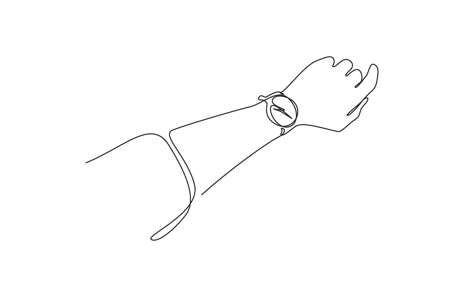 Hand wearing a wristwatch in continuous line drawing. Minimalist illustration for beauty and fashion, Minimalist illustration. vector