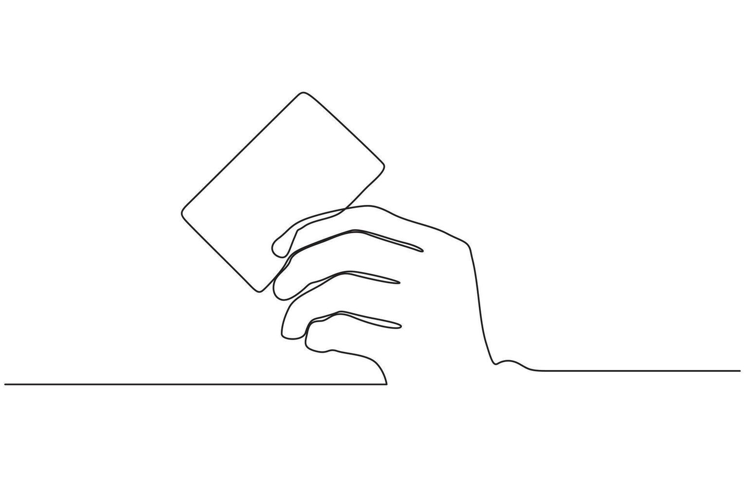 Hand holding credit card in a continuous one line drawing style. Bank card in hand icon line continuous drawing. One line Contactless payment card vector