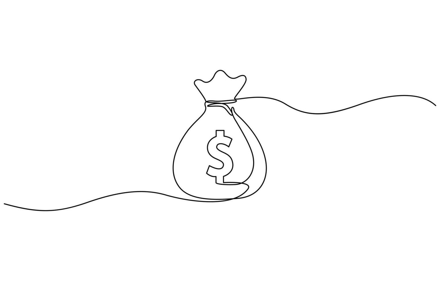 Continuous one line drawing of dollar money bag design. Single Line Drawing of Saving Money Icon. Money bag storage in single line draw illustration. Editable stroke vector