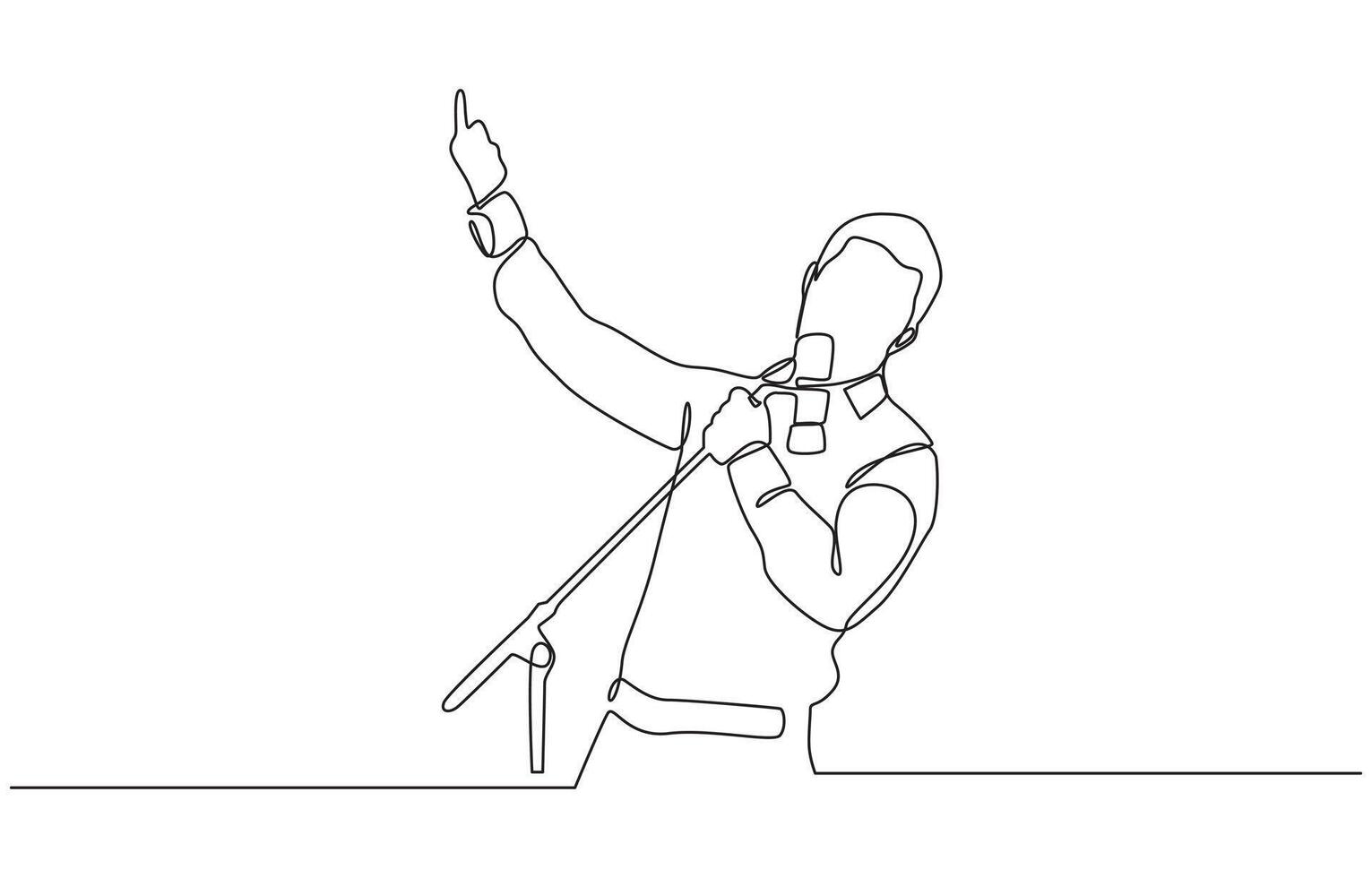 Single continuous line drawing of young happy male pop singer holding microphone and singing, Musician artist performance concept design. vector