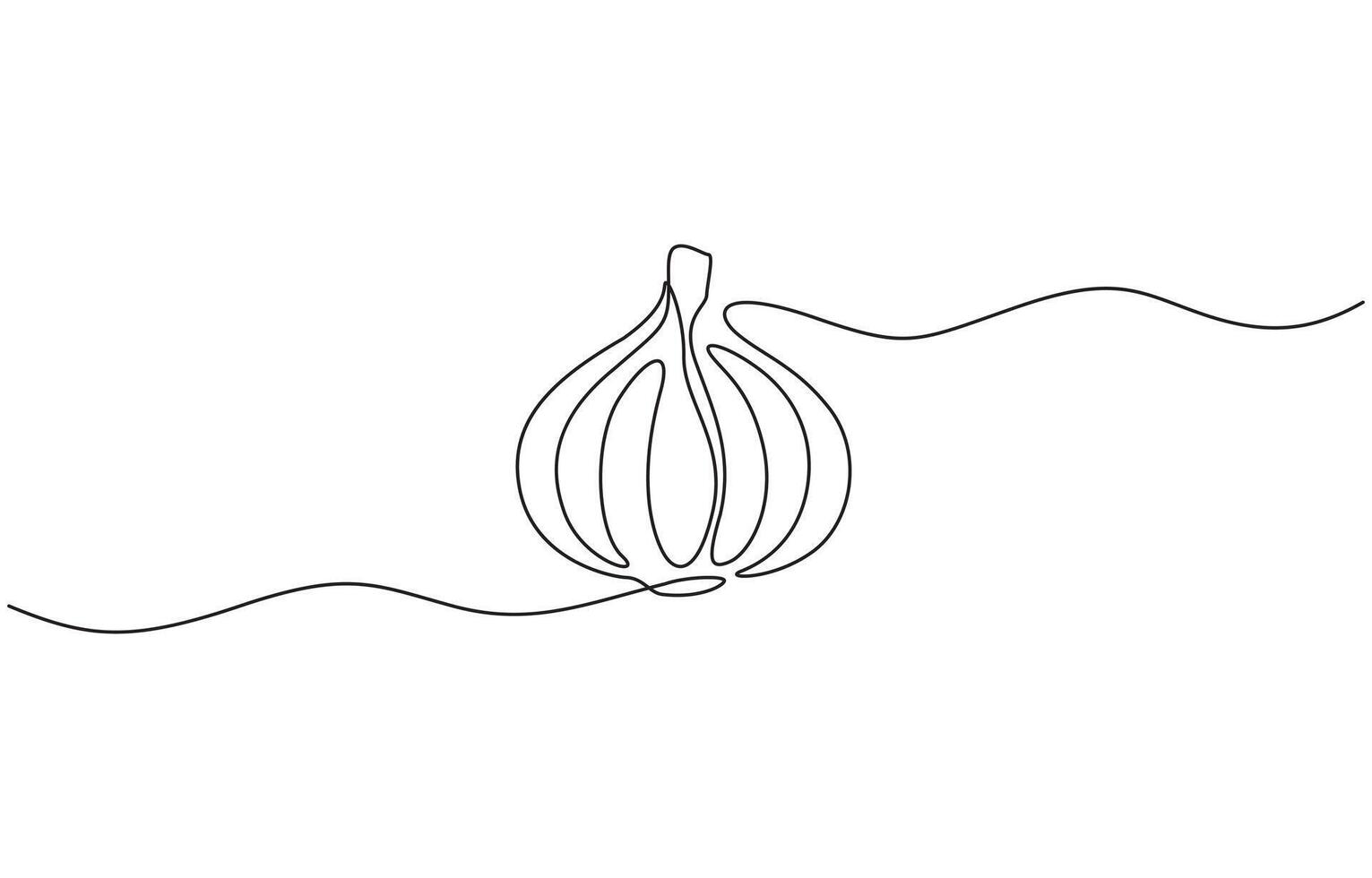 Continuous line drawing of garlic one line drawing illustration of red onion vegetable. Garlic in continuous line art drawing style. Garlic bulb with separated clove minimalist design. vector