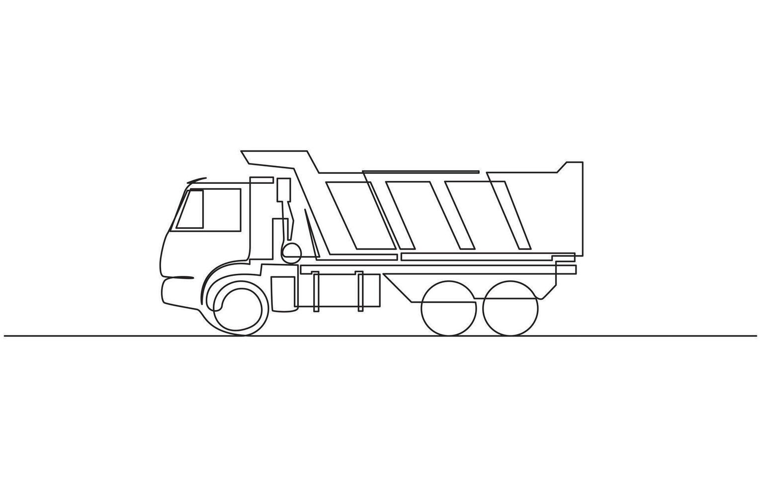 Truck continuous one line drawing. Single line art illustration, Continuous one line drawing of dump truck minimalism style. Editable outline. vector