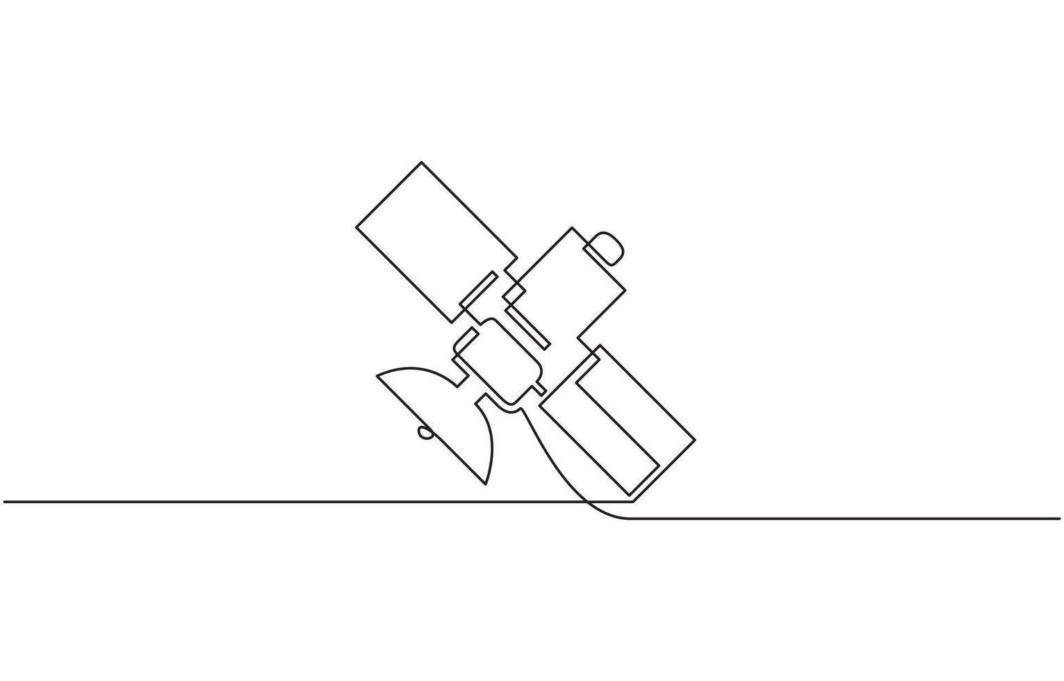 Continuous one line drawing of Satellite in the outer space. Outer Space Satellite one line abstract drawing. Simple hand drawn pro illustration vector
